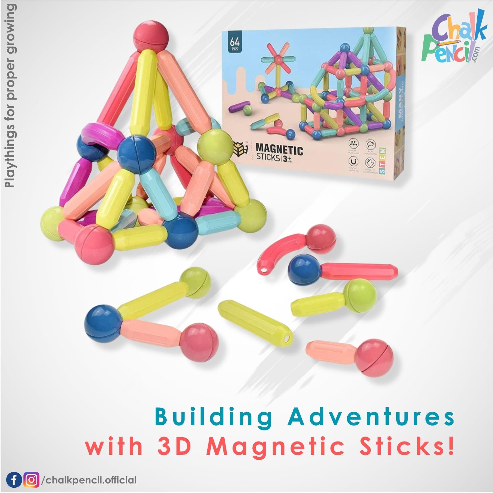 3D Magnetic Sticks 64 Pcs