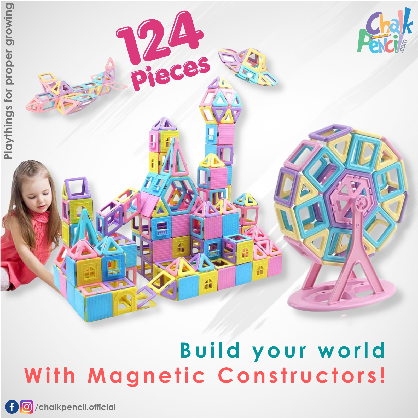 3D Magnetic Building Constructor Set 124 pcs