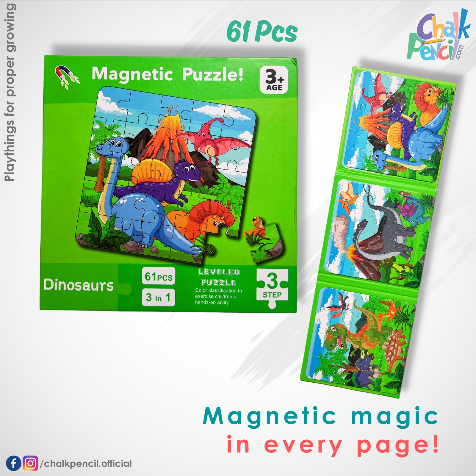 Popular Dinosaur Magnetic Puzzle 61 Pcs for Kids Age 3+